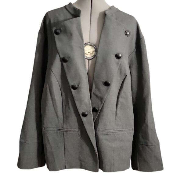 Torrid Open Twill Military Jacket Gray Peplum Cropped Buttons Size 5XL - Picture 1 of 5